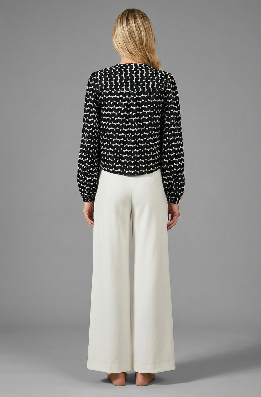 Stitch Muse Geometric Tie-Front Blouse