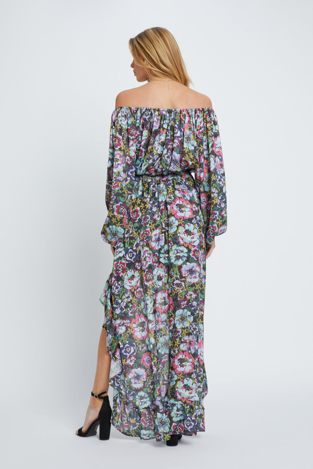 Dark Watercolor Floral Off Shoulder Set