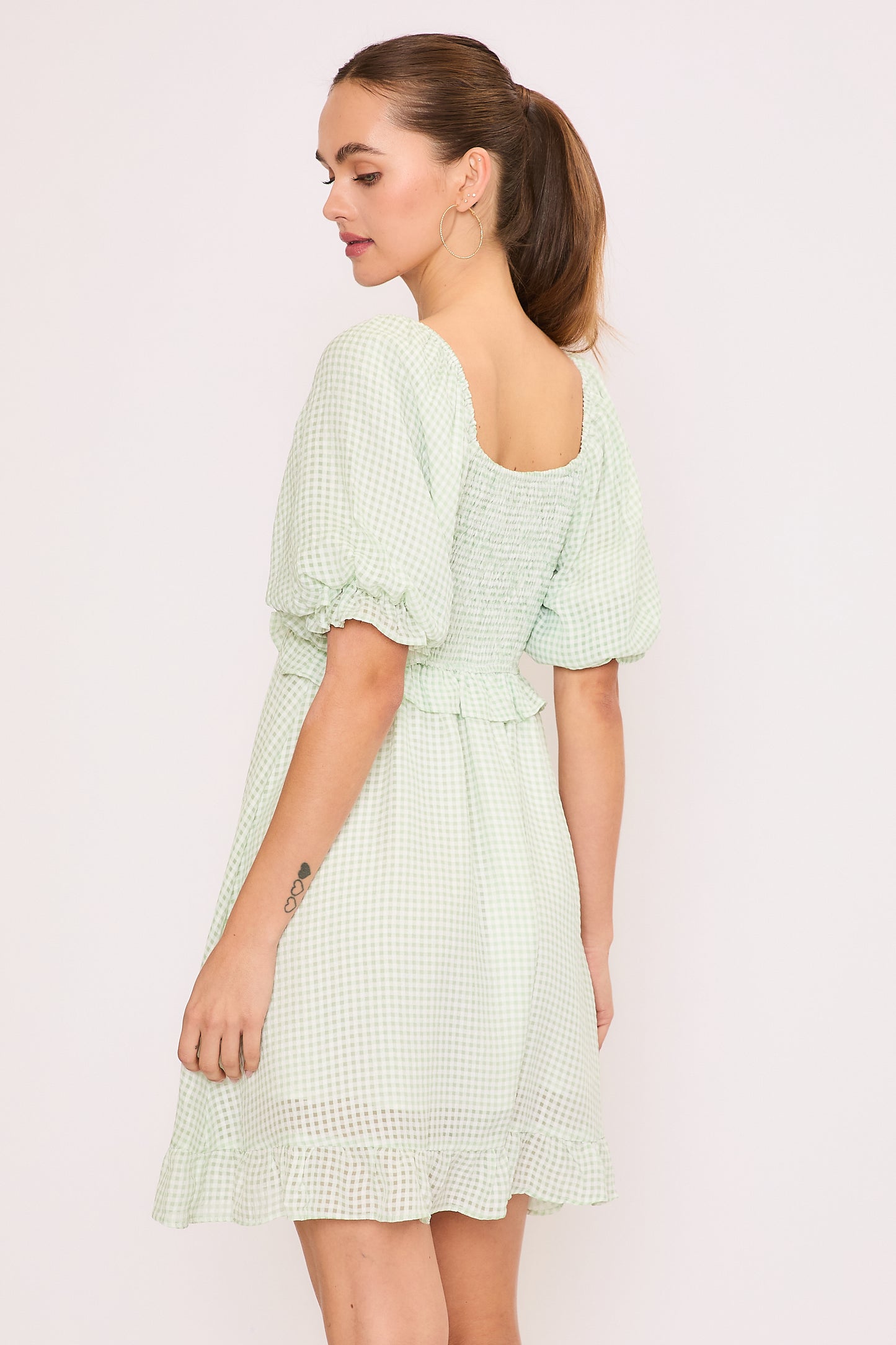 Mint Check Garden Dress, Mint Check Garden, women's dress, floral print, check print, abstract print by Meet Me in Santorini