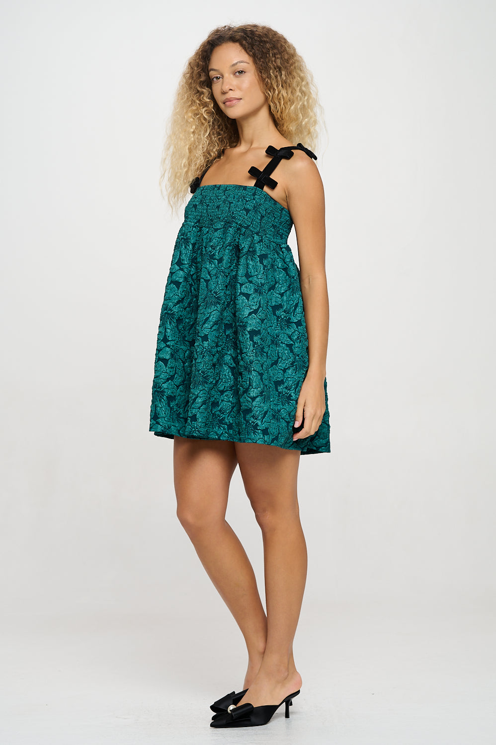 Emerald Jacquard Bow Dress