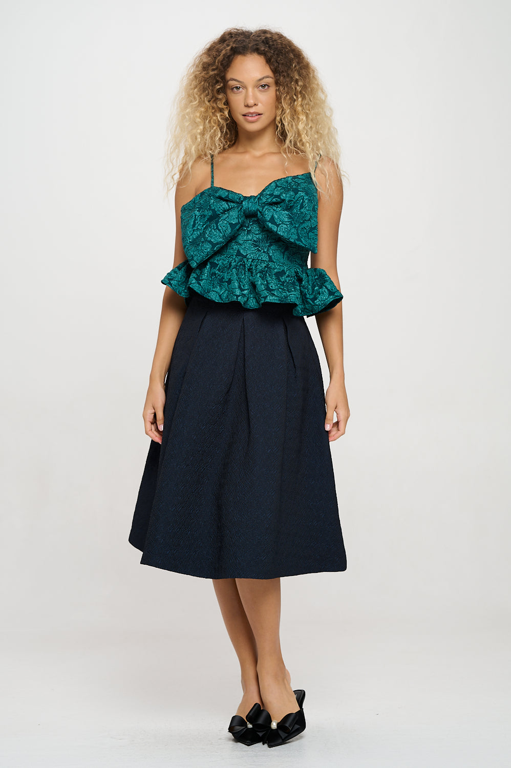 Emerald Jacquard Bow Top