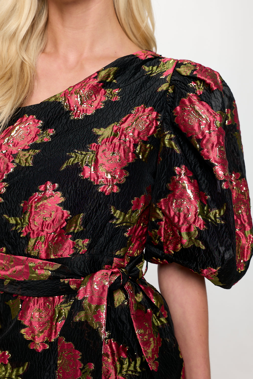 Scarlet Blossom Noir One Shoulder Dress