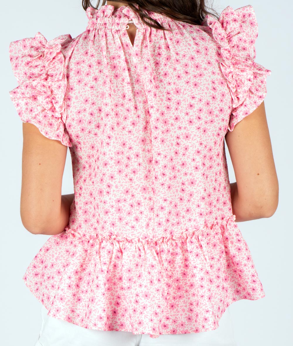 Tickled Pink Irene Top, Tickled Pink, women's top, floral print, abstract print, resortwear style by Meet Me in Santorini