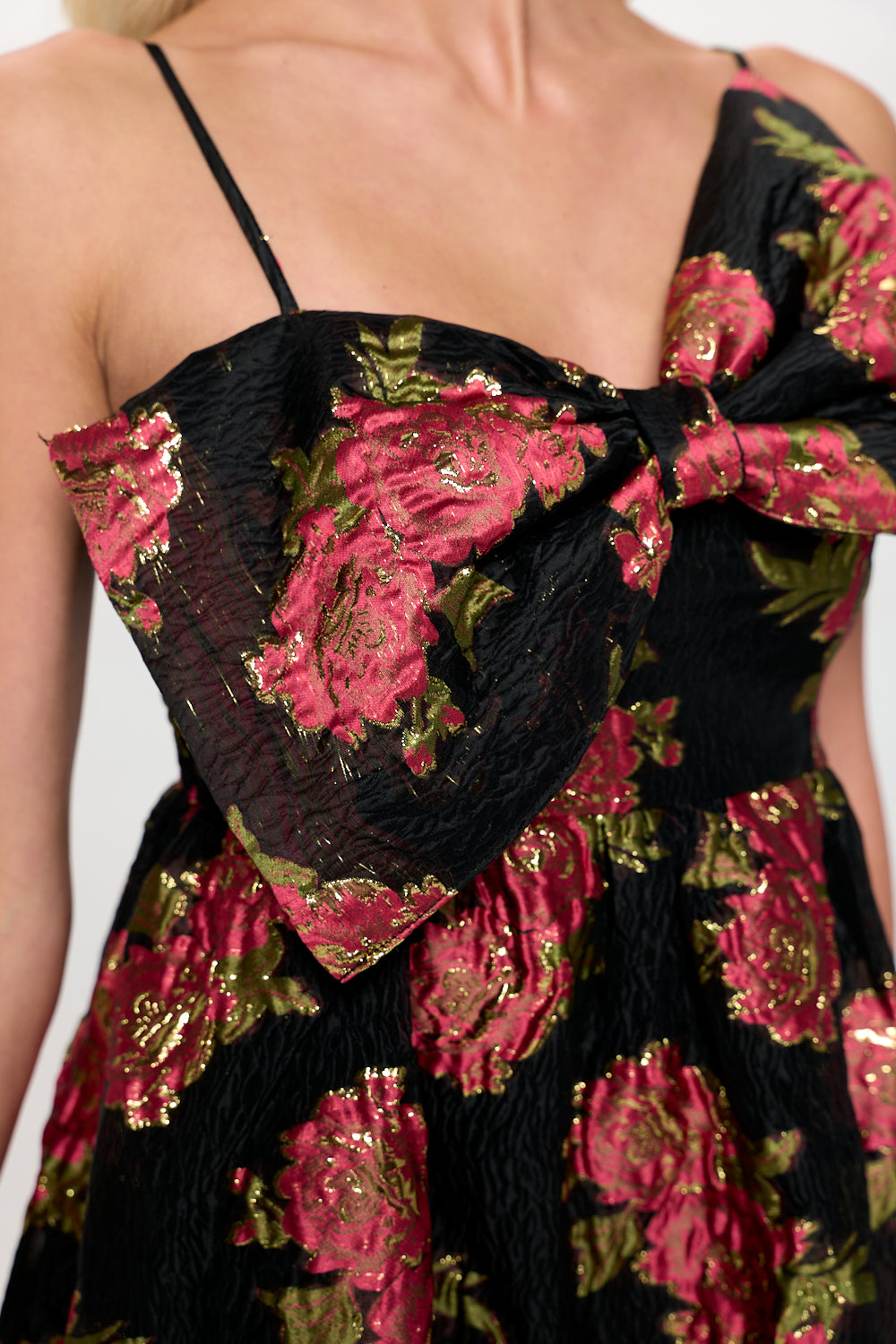 Scarlet Blossom Noir Bow Midi Dress