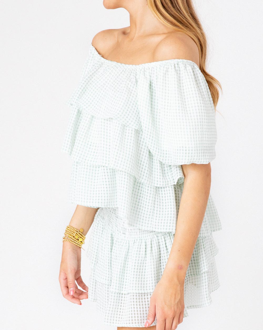Mint Check Harmony Top, Mint Check Harmony, women's top, check print, resortwear style, feminine boutique style by Meet Me in Santorini