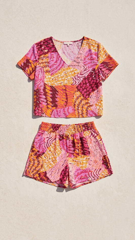 Lava White Sands Set, Lava White Sands, women's matching set, abstract print, resortwear style, feminine boutique style by Meet Me in Santorini
