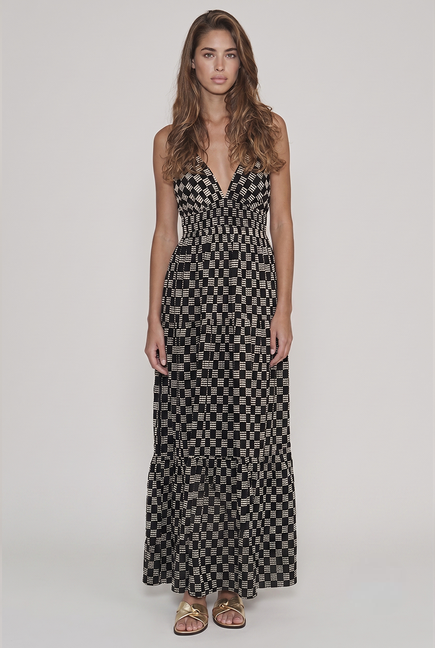 Midnight Weave Checkered Maxi Dress