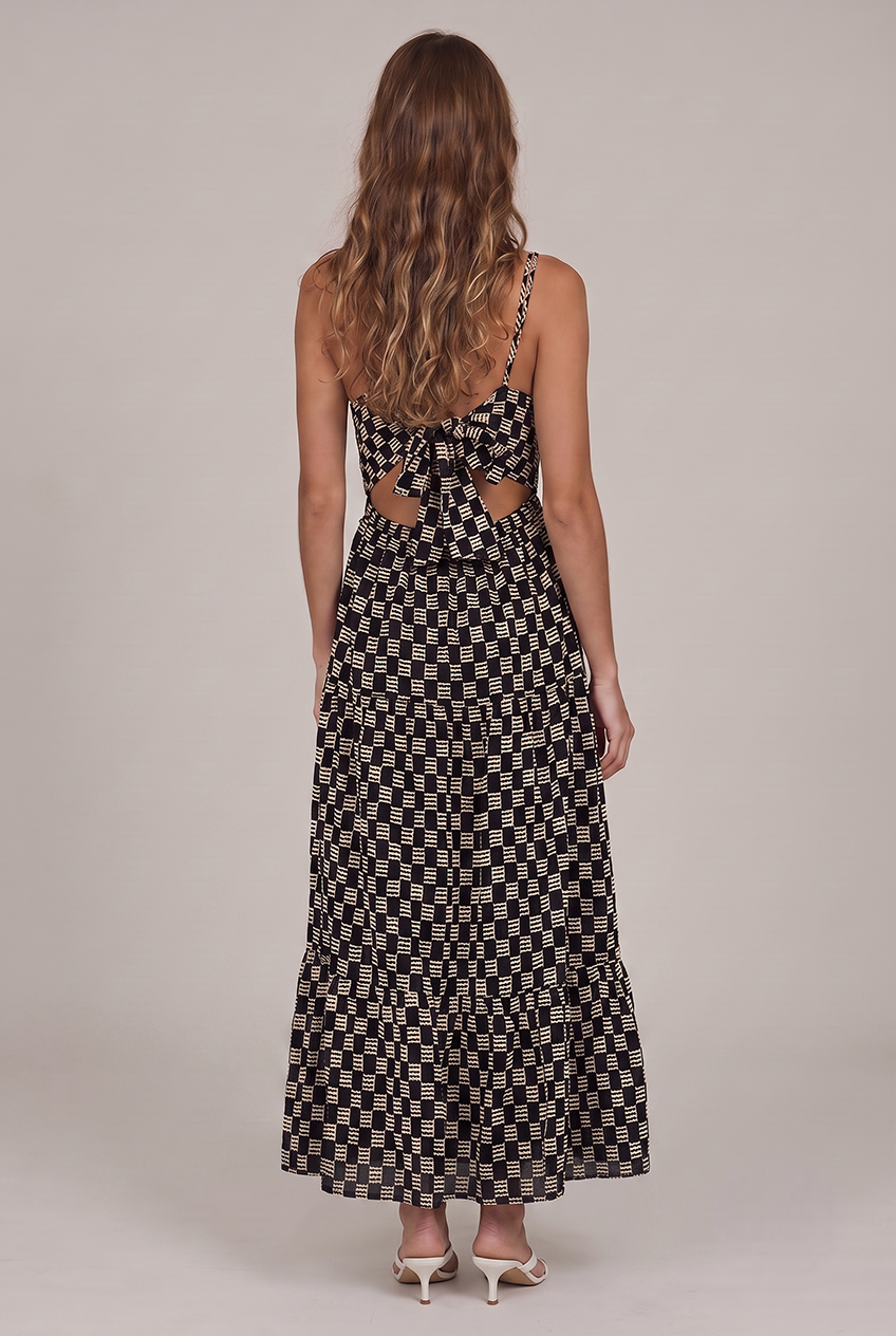 Midnight Weave Checkered Maxi Dress