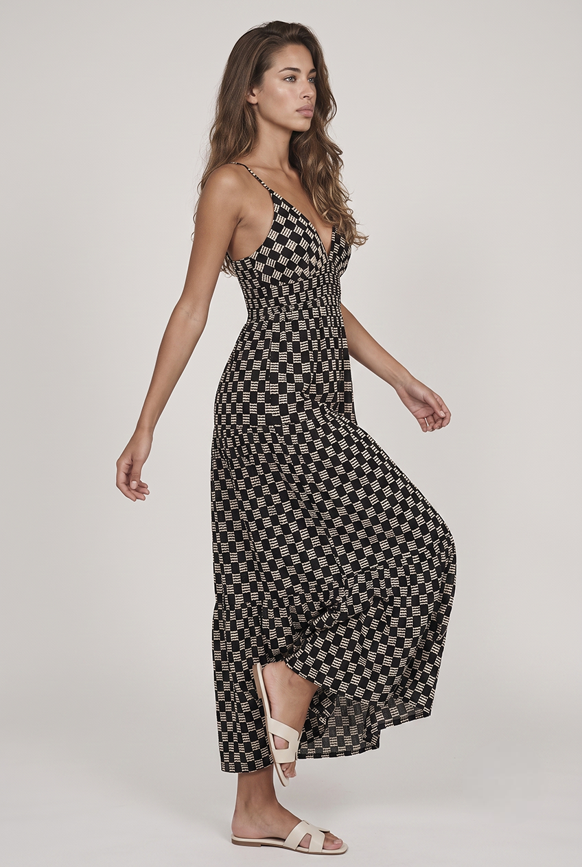 Midnight Weave Checkered Maxi Dress