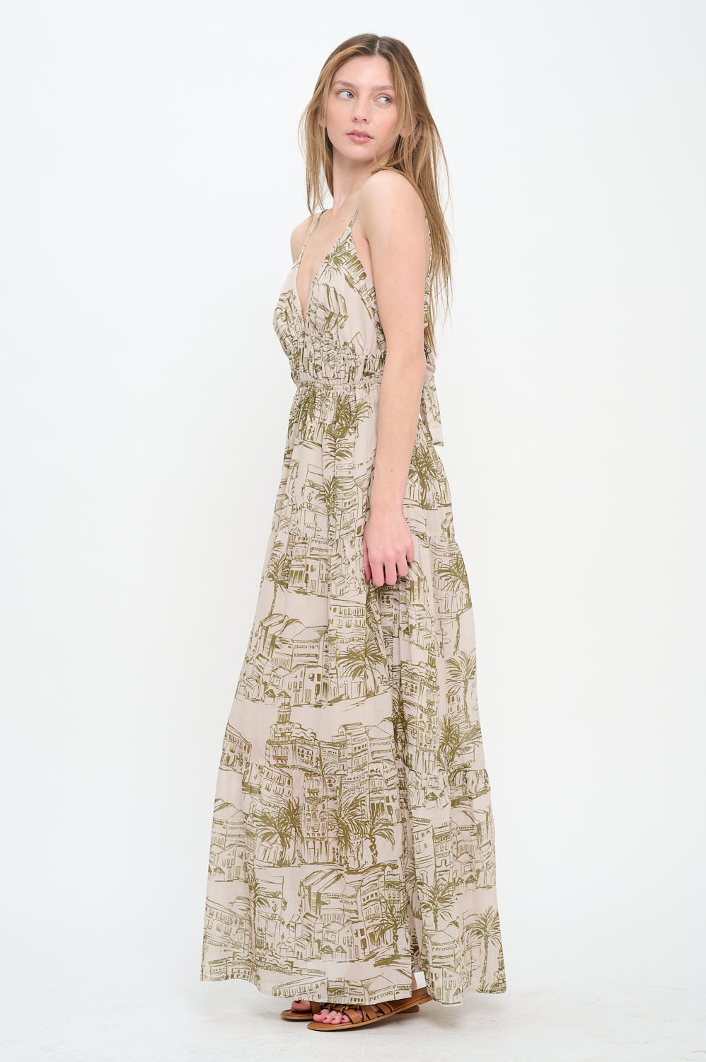 Santorini Olive Sketch Maxi Dress