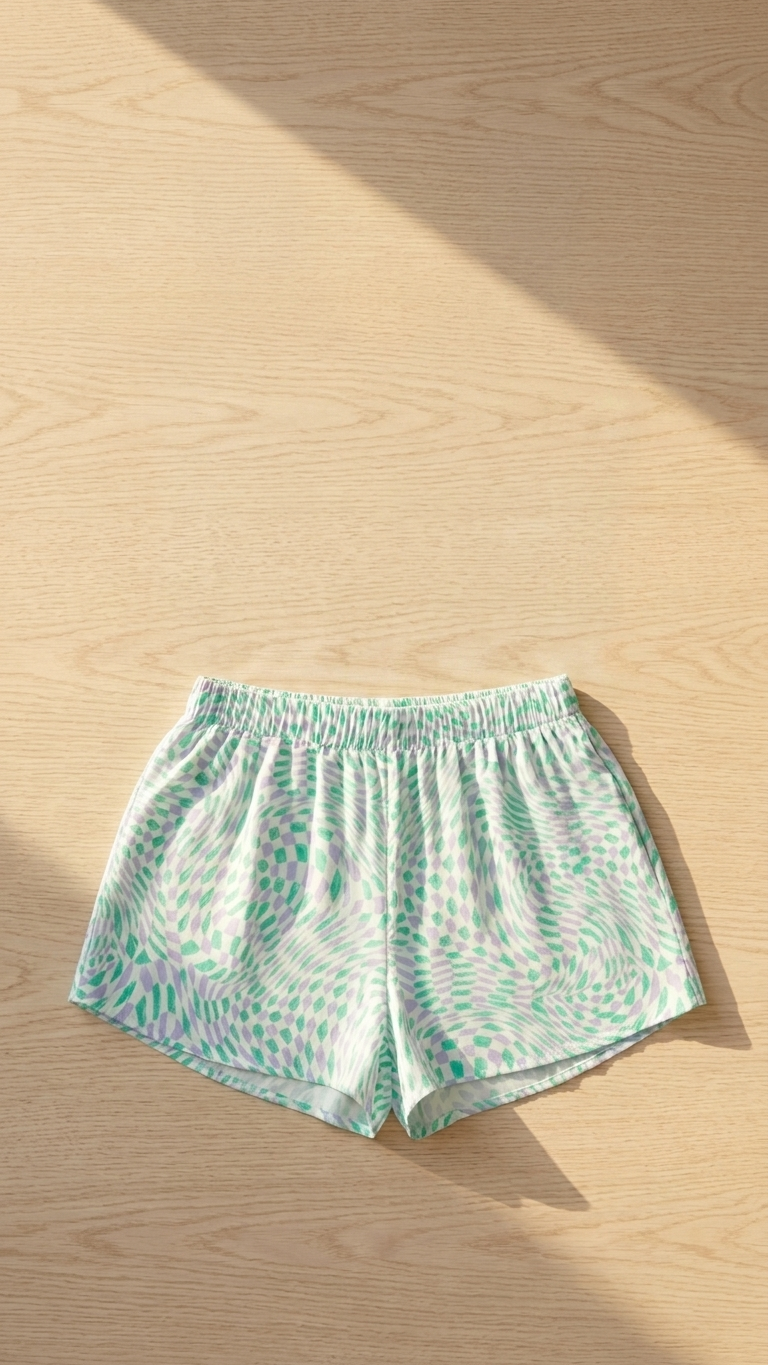 Crete Green Sophie Shorts, Crete Green, women's shorts, abstract print, resortwear style, feminine boutique style by Meet Me in Santorini