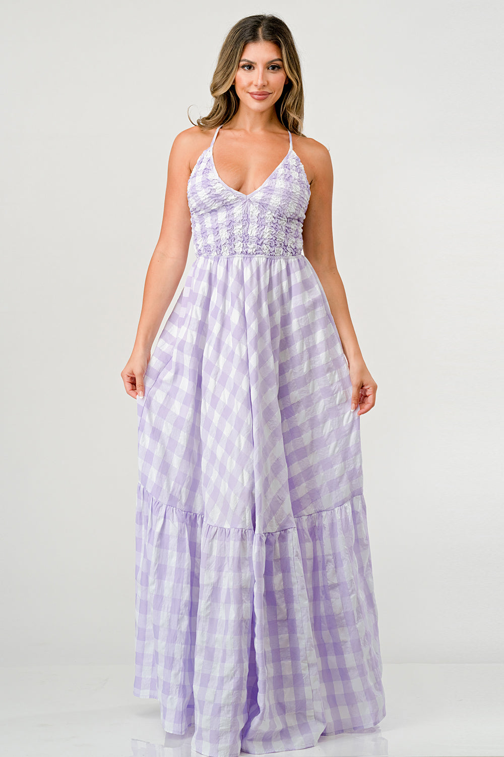 Lilac Gingham Mia Maxi Dress