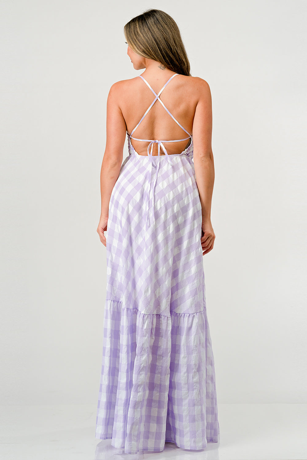 Lilac Gingham Mia Maxi Dress