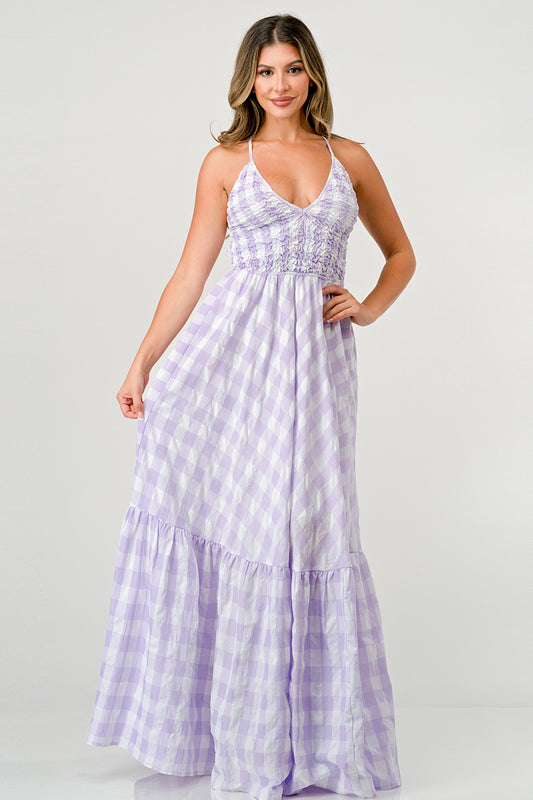 Lilac Gingham Mia Maxi Dress