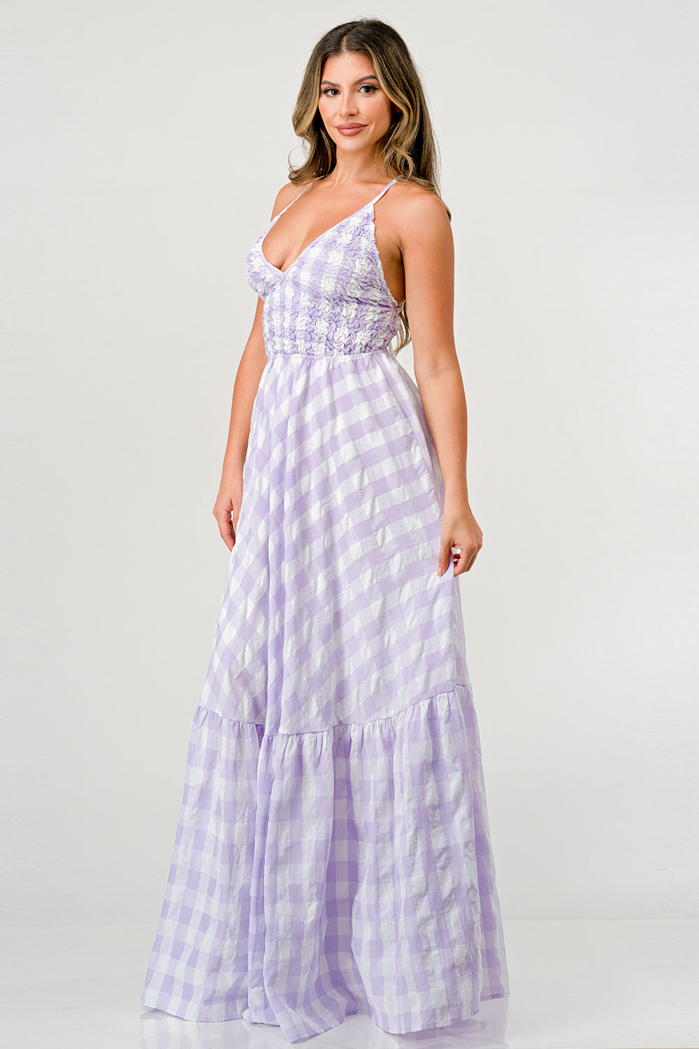 Lilac Gingham Mia Maxi Dress