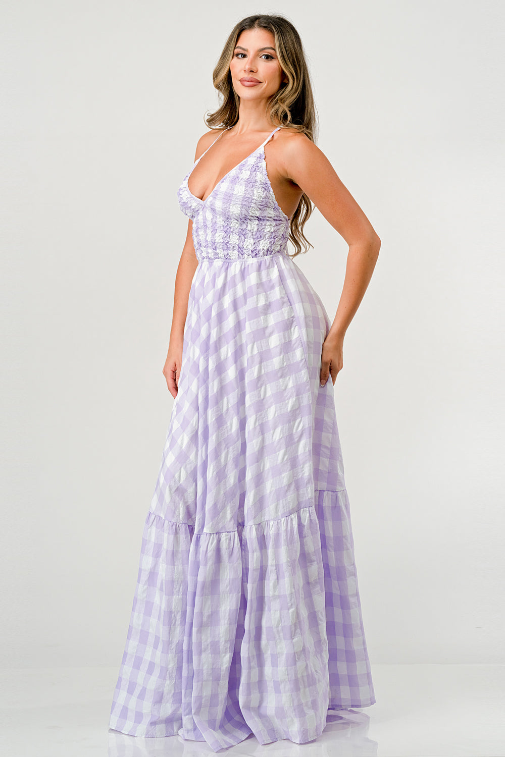 Lilac Gingham Mia Maxi Dress