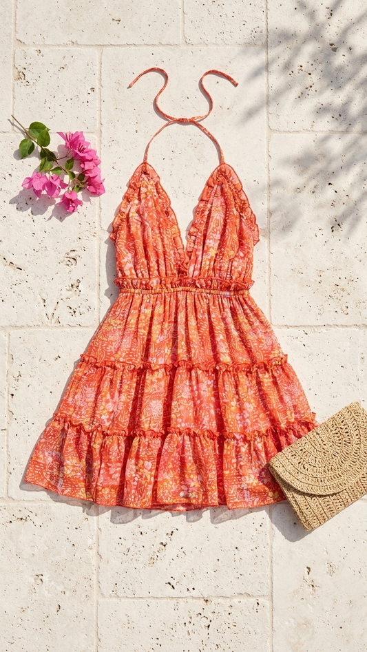 Red Ditsy Elena Dress, Red Ditsy Elena, women's matching set, floral print, resortwear style, feminine boutique style by Meet Me in Santorini