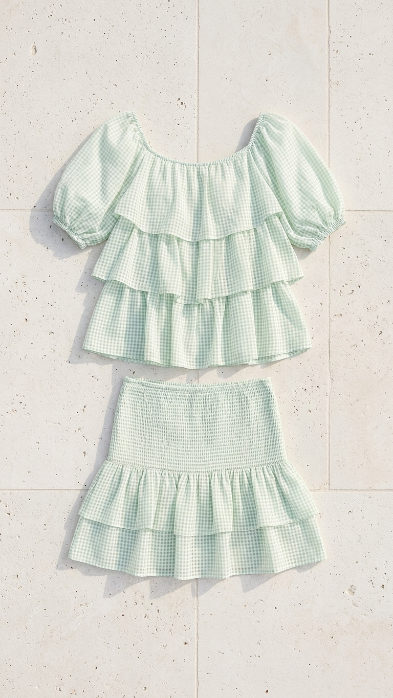 Mint Check Set, Mint Check, women's matching set, check print, resortwear style, feminine boutique style by Meet Me in Santorini