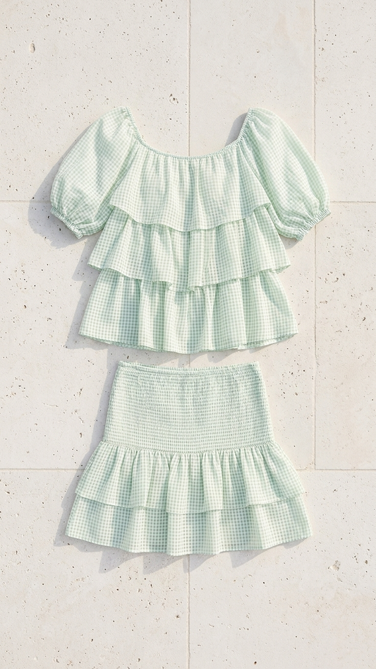 Mint Check Set, Mint Check, women's matching set, check print, resortwear style, feminine boutique style by Meet Me in Santorini