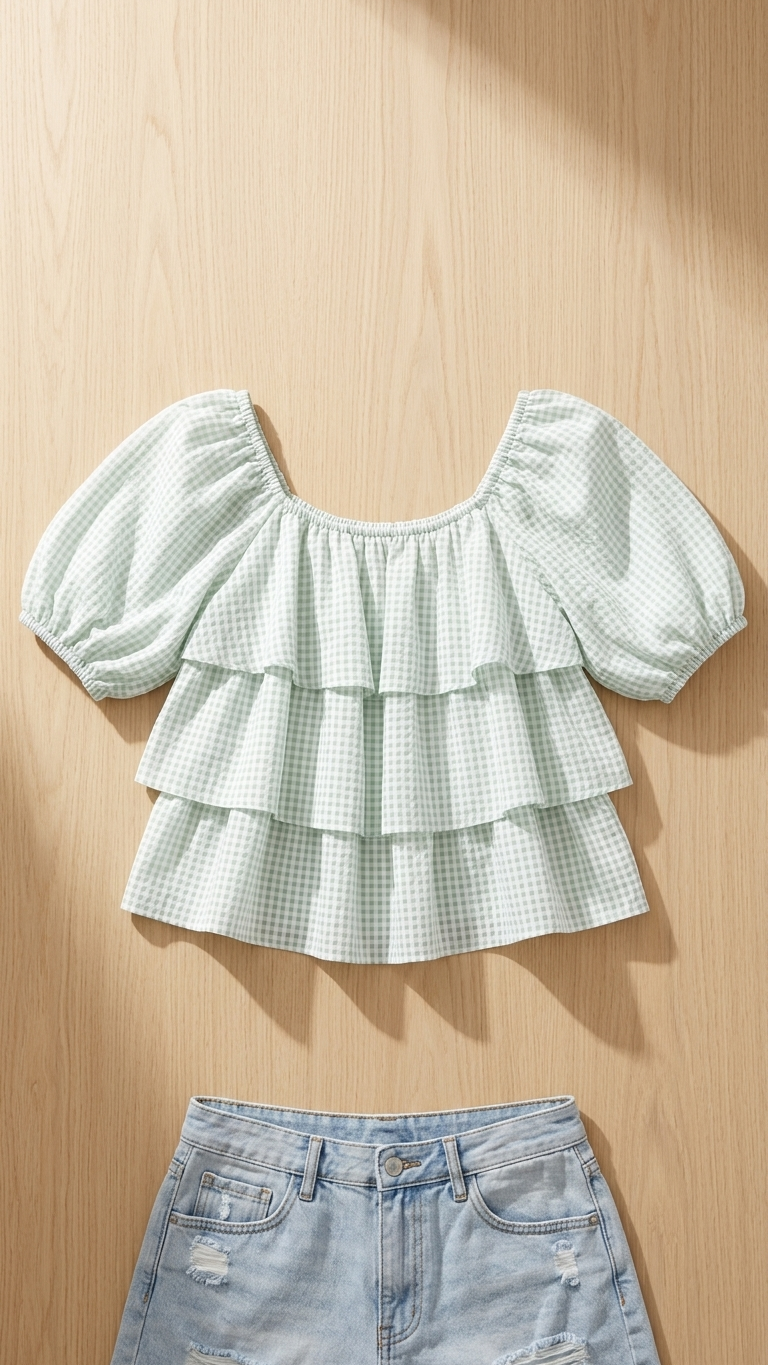 Mint Check Harmony Top, Mint Check Harmony, women's top, check print, resortwear style, feminine boutique style by Meet Me in Santorini