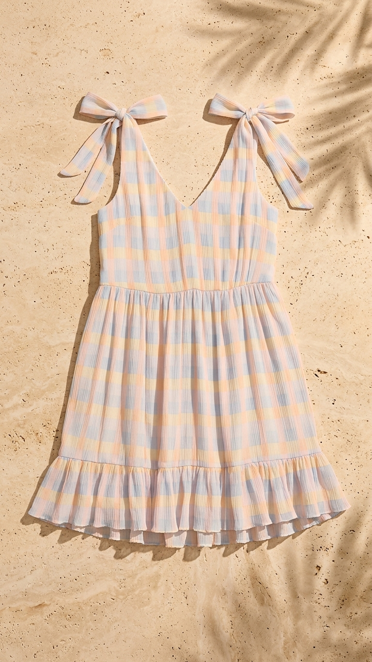 Pastel Check Daphne Dress, Pastel Check Daphne, women's dress, floral print, check print, resortwear style by Meet Me in Santorini
