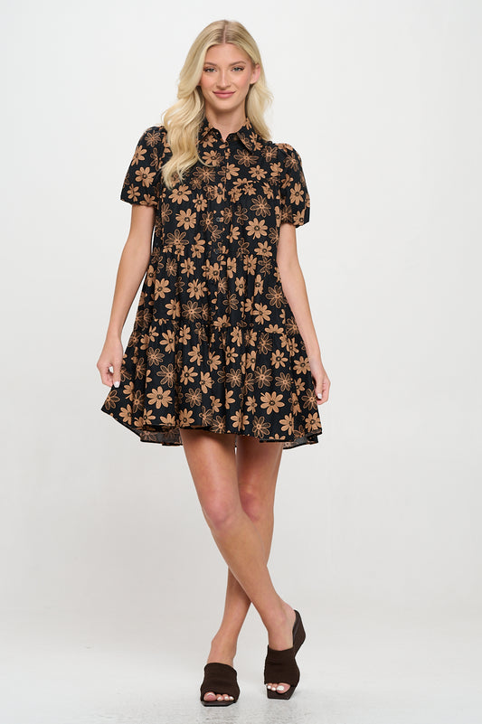 Black Daisy Shirt Dress