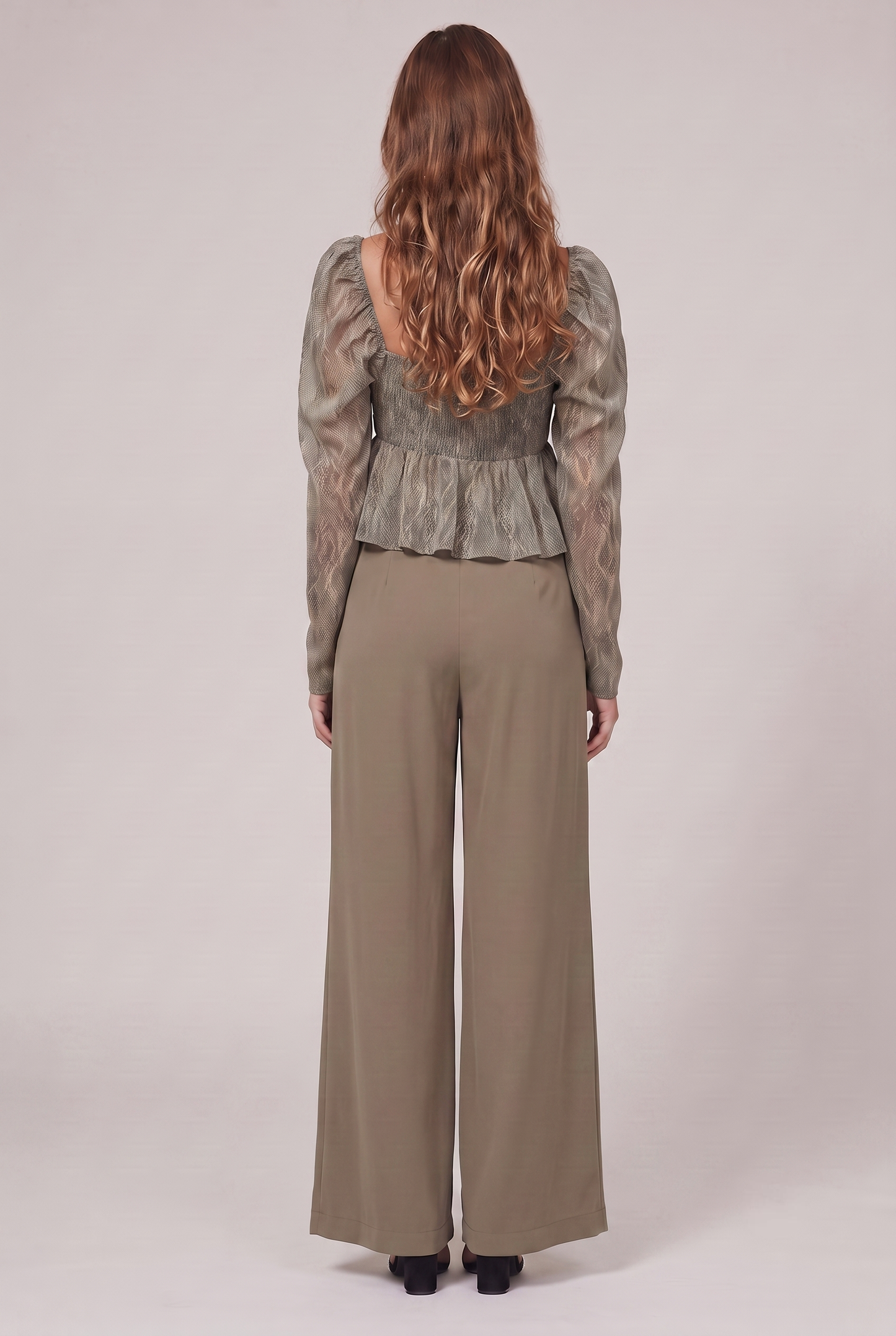 Olive Slither Puff Sleeve Peplum Top