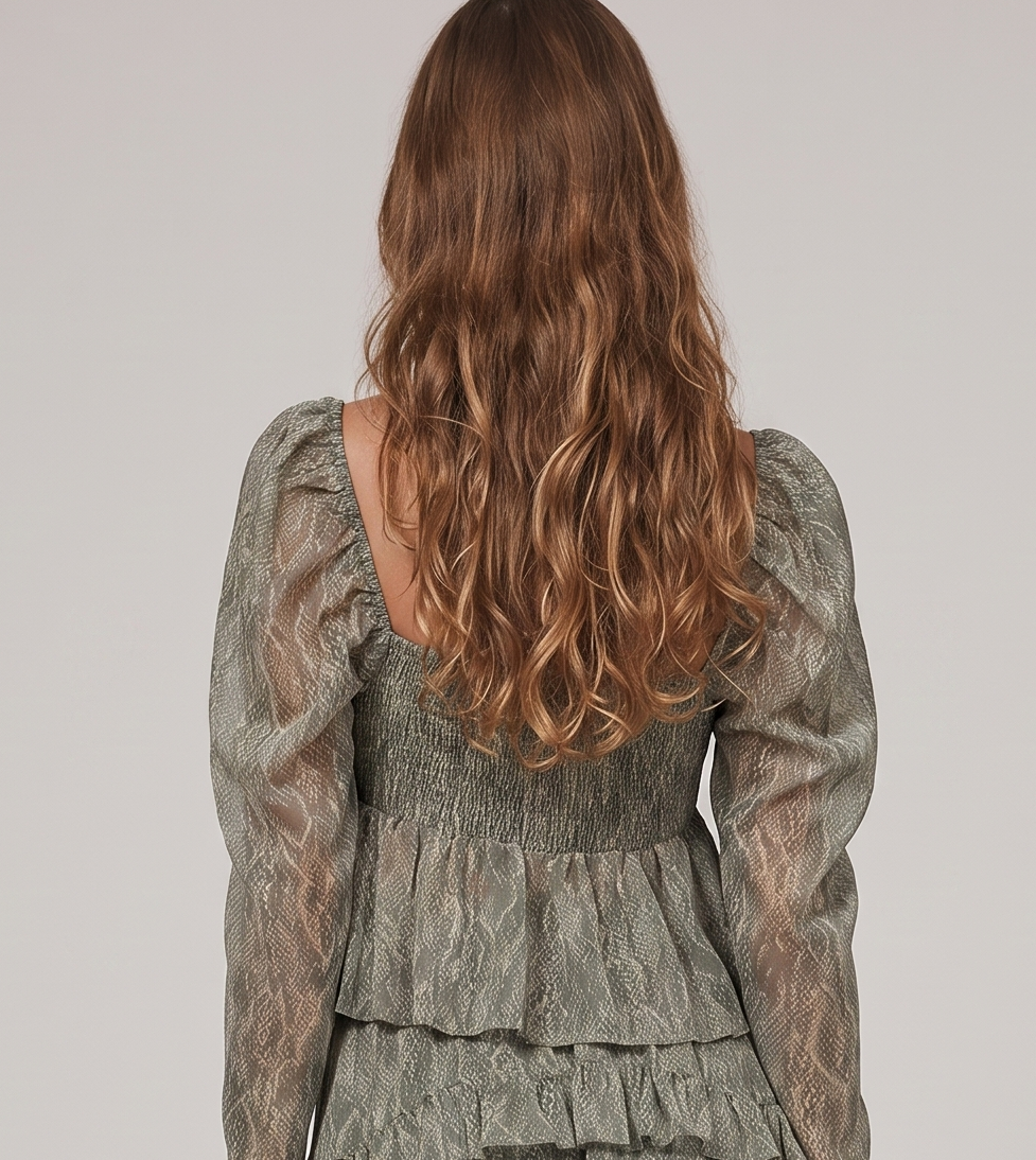 Olive Slither Puff Sleeve Peplum Top