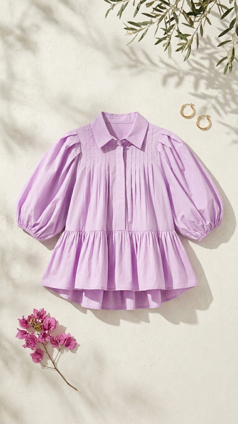 Lavender Breeze Blouse, women's top, abstract print, resortwear style, feminine boutique style by Meet Me in Santorini