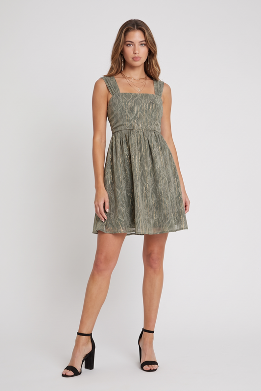 Ariana Olive Metallic Snake Print Mini Dress