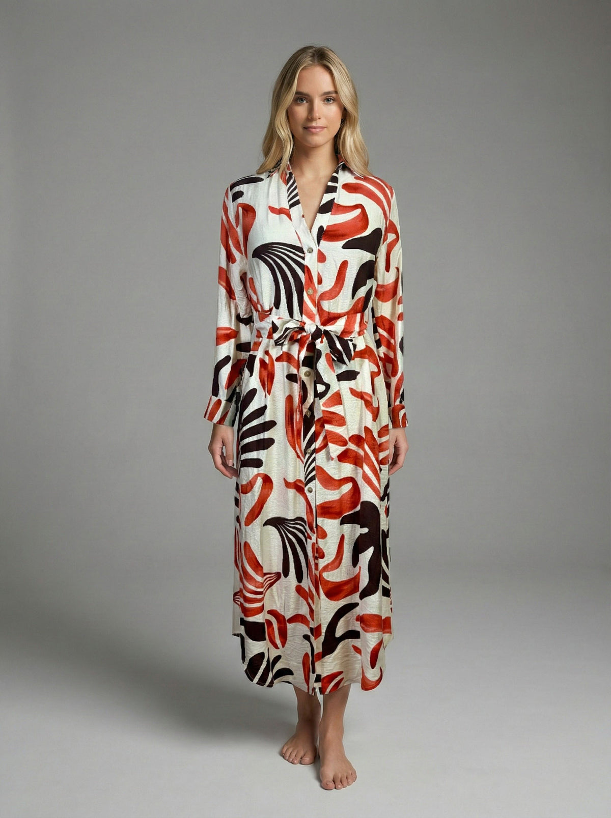 Sunset Brush Belted Shirt Maxi Dress