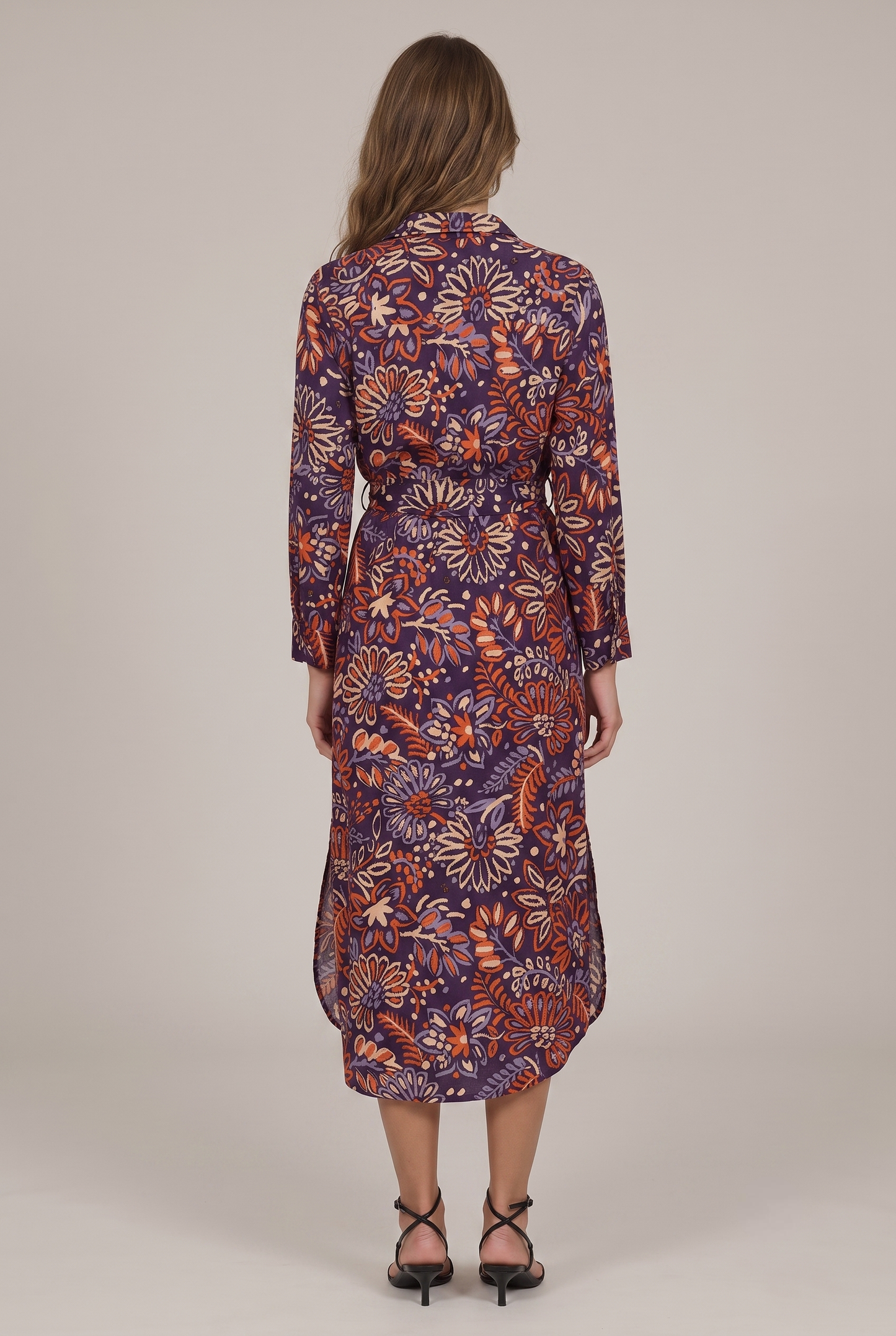 Twilight Ikat Floral Belted Midi Shirt Dress