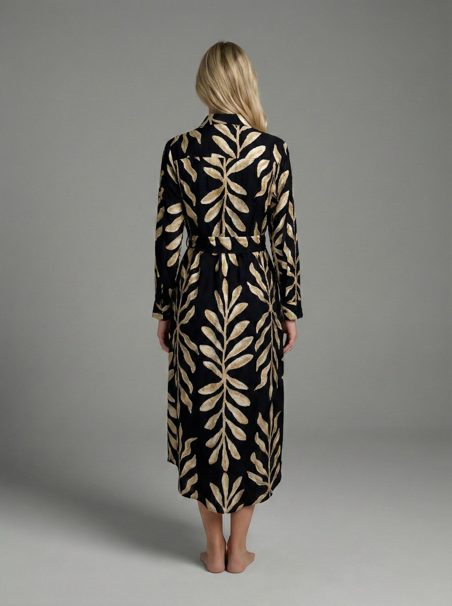 Thira's Palm Print Shirt Midi Dress