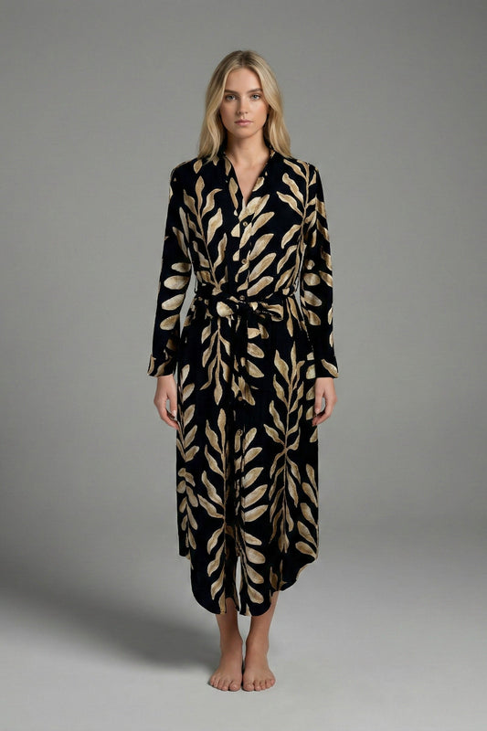 Thira's Palm Print Shirt Midi Dress