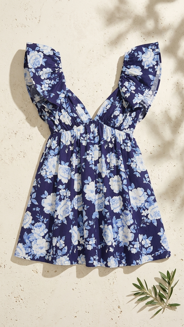 Blue Bell Dolly Dress, Blue Bell Dolly, women's dress, floral print, abstract print, resortwear style by Meet Me in Santorini