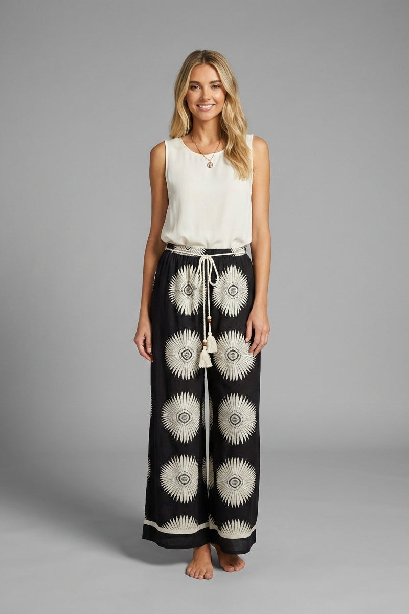 Lunar Bloom Floral Medallion Wide Leg Pants