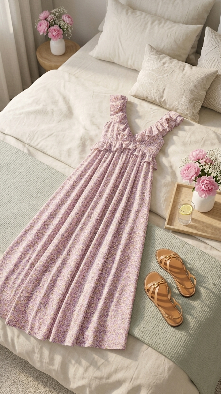 Spring Bloom Meadow Maxi Dress, Spring Bloom Meadow, women's maxi dress, floral print, abstract print, resortwear style by Meet Me in Santorini