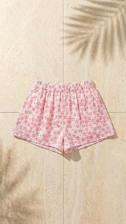 Petal Splash Shorts, Petal Splash, women's shorts, floral print, resortwear style, feminine boutique style by Meet Me in Santorini