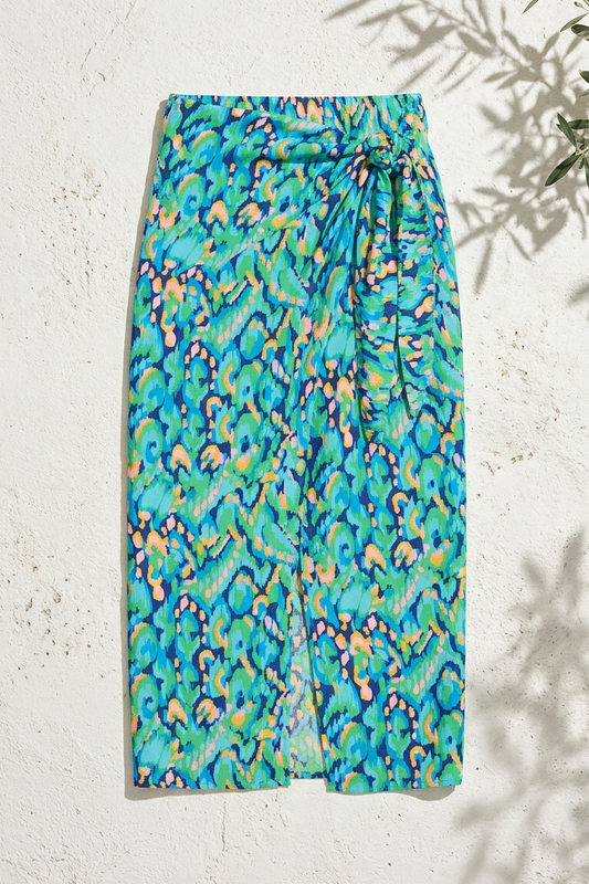 Tribal Blue Wrap Skirt, Tribal Blue Wrap, women's skirt, resortwear style, feminine boutique style by Meet Me in Santorini