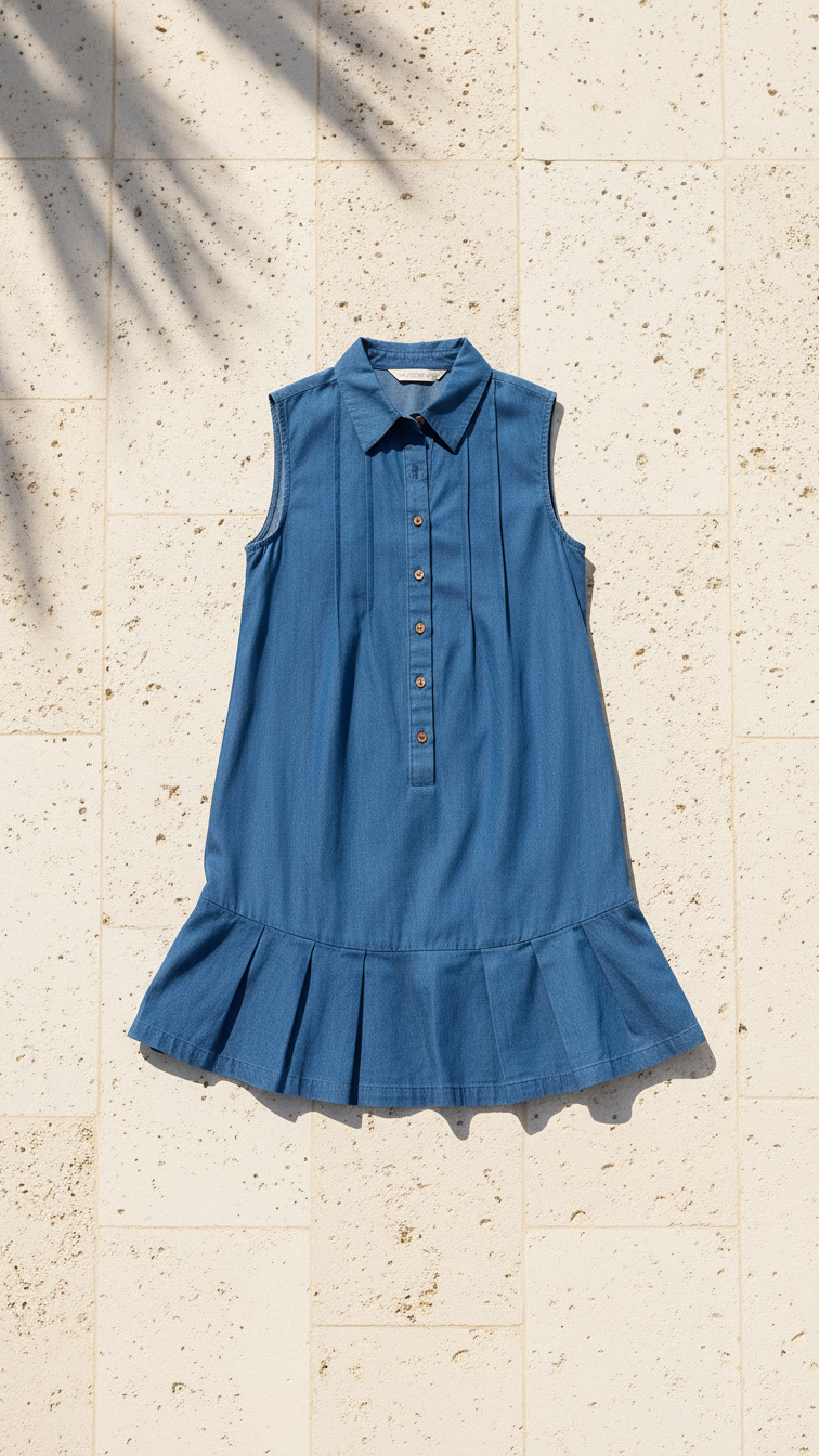 Azure Chambray Romper, Azure Chambray, women's dress, resortwear style, sleeveless silhouette, feminine boutique style by Meet Me in Santorini
