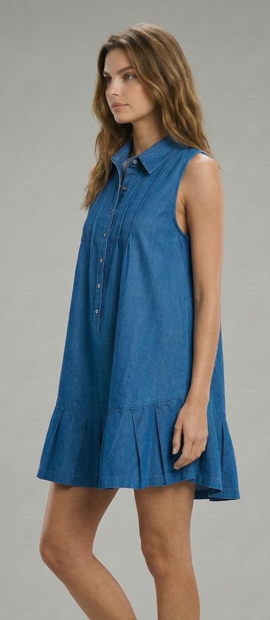 Azure Chambray Romper, Azure Chambray, women's dress, resortwear style, sleeveless silhouette, feminine boutique style by Meet Me in Santorini