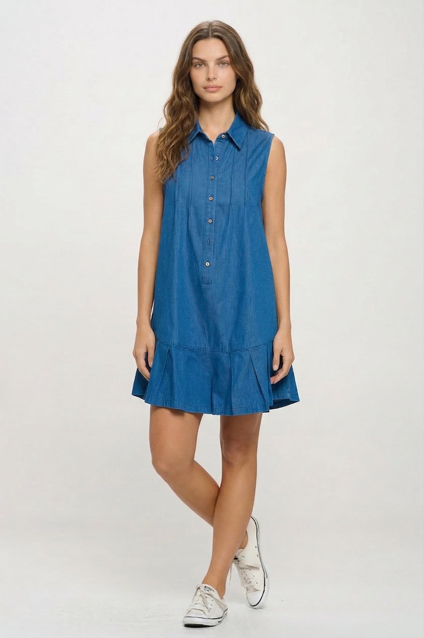 Azure Chambray Romper, Azure Chambray, women's dress, resortwear style, sleeveless silhouette, feminine boutique style by Meet Me in Santorini