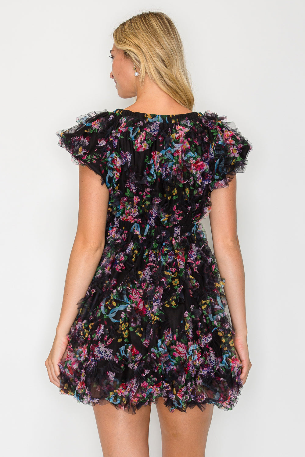 Whisper Bloom Flutter Sleeve Mini Dress