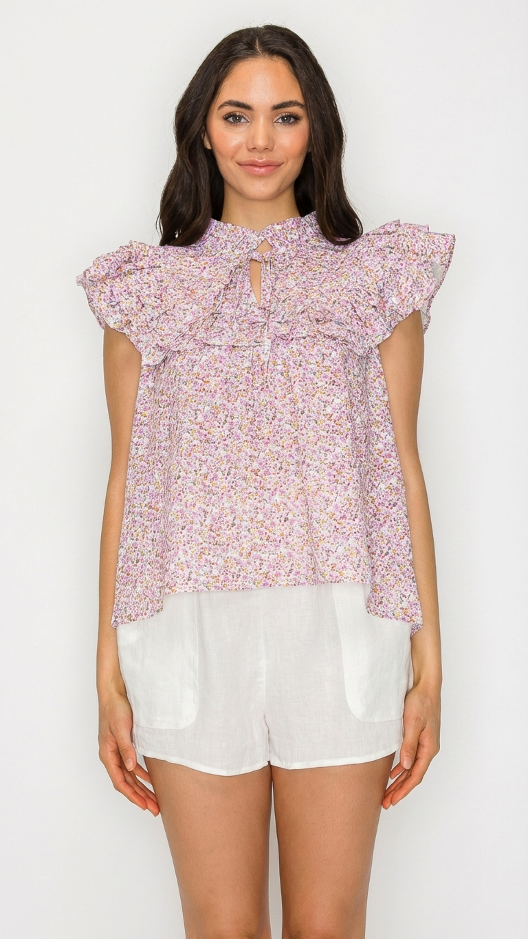 Spring Bloom Meadow Top, Spring Bloom Meadow, women's top, floral print, resortwear style, feminine boutique style by Meet Me in Santorini