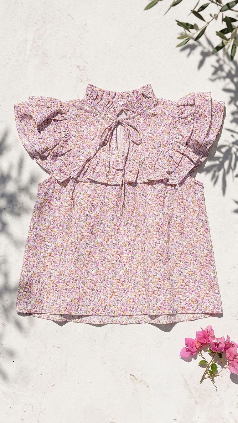 Spring Bloom Meadow Top, Spring Bloom Meadow, women's top, floral print, resortwear style, feminine boutique style by Meet Me in Santorini