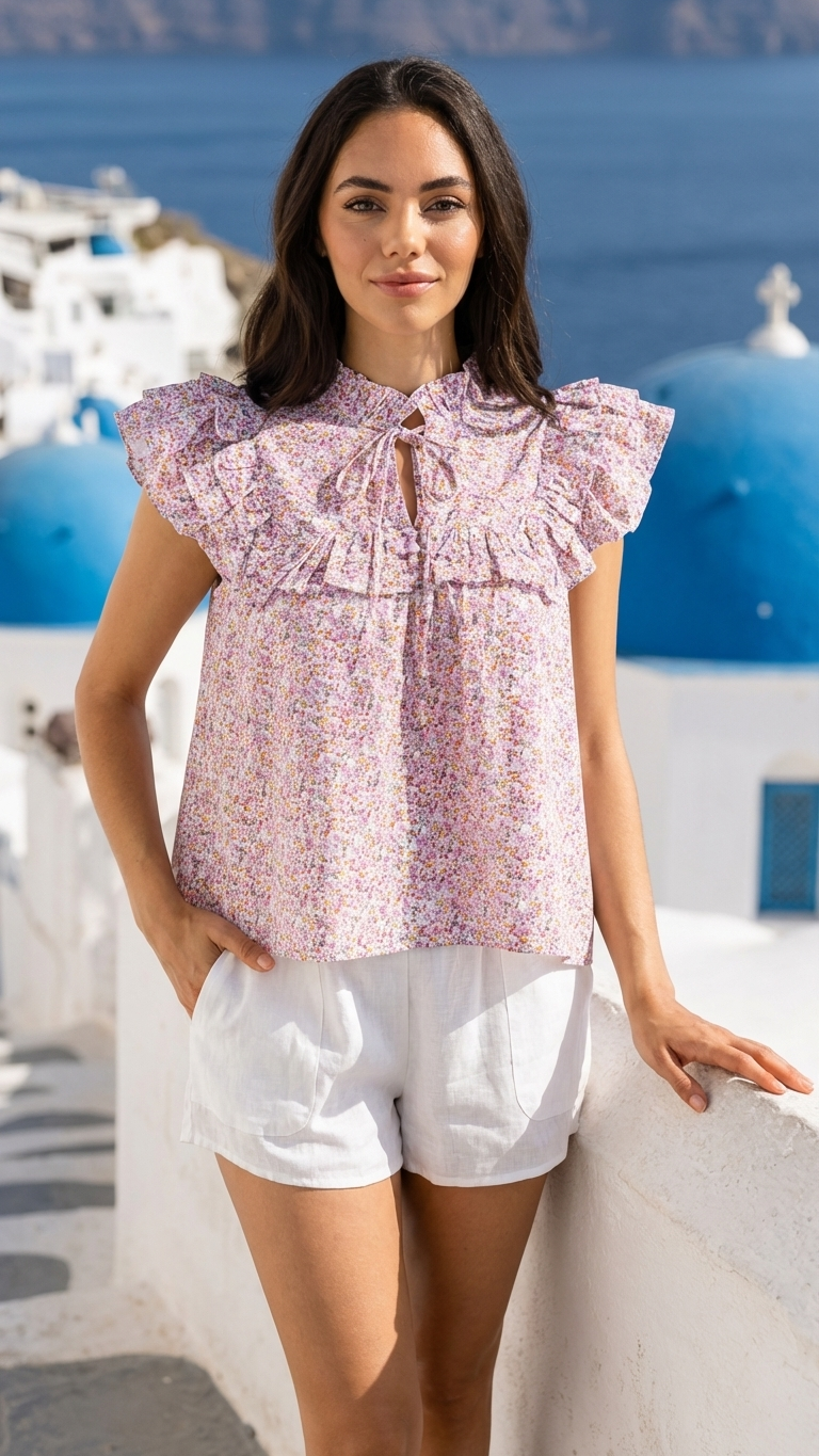 Spring Bloom Meadow Top, Spring Bloom Meadow, women's top, floral print, resortwear style, feminine boutique style by Meet Me in Santorini