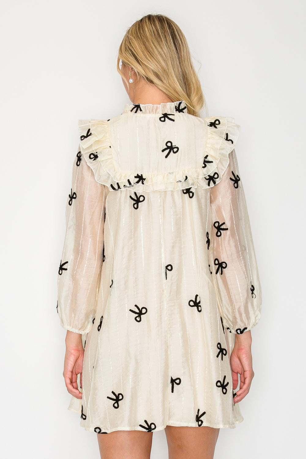 Organza Bow Long Sleeve Mini Dress