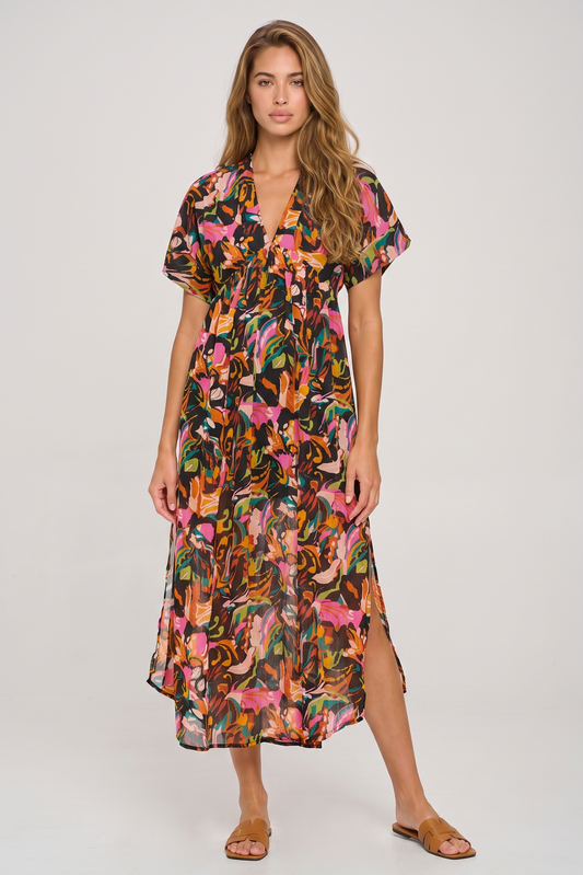 Andre Multicolor Abstract Print Midi Dress