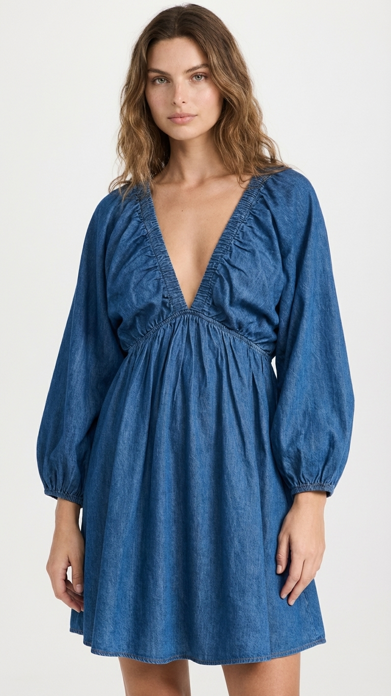 Azure Chambray Short Dress, Azure Chambray Short, women's dress, resortwear style, feminine boutique style by Meet Me in Santorini