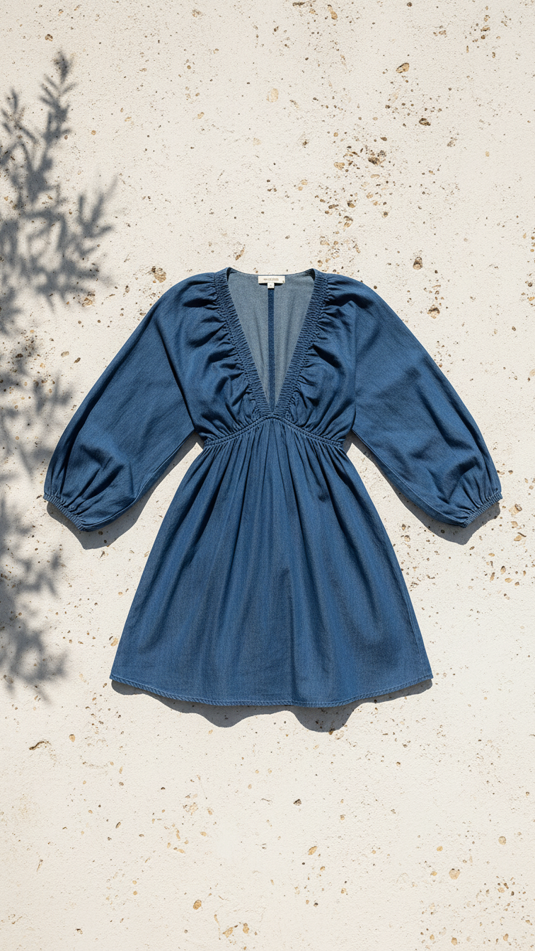 Azure Chambray Short Dress, Azure Chambray Short, women's dress, resortwear style, feminine boutique style by Meet Me in Santorini